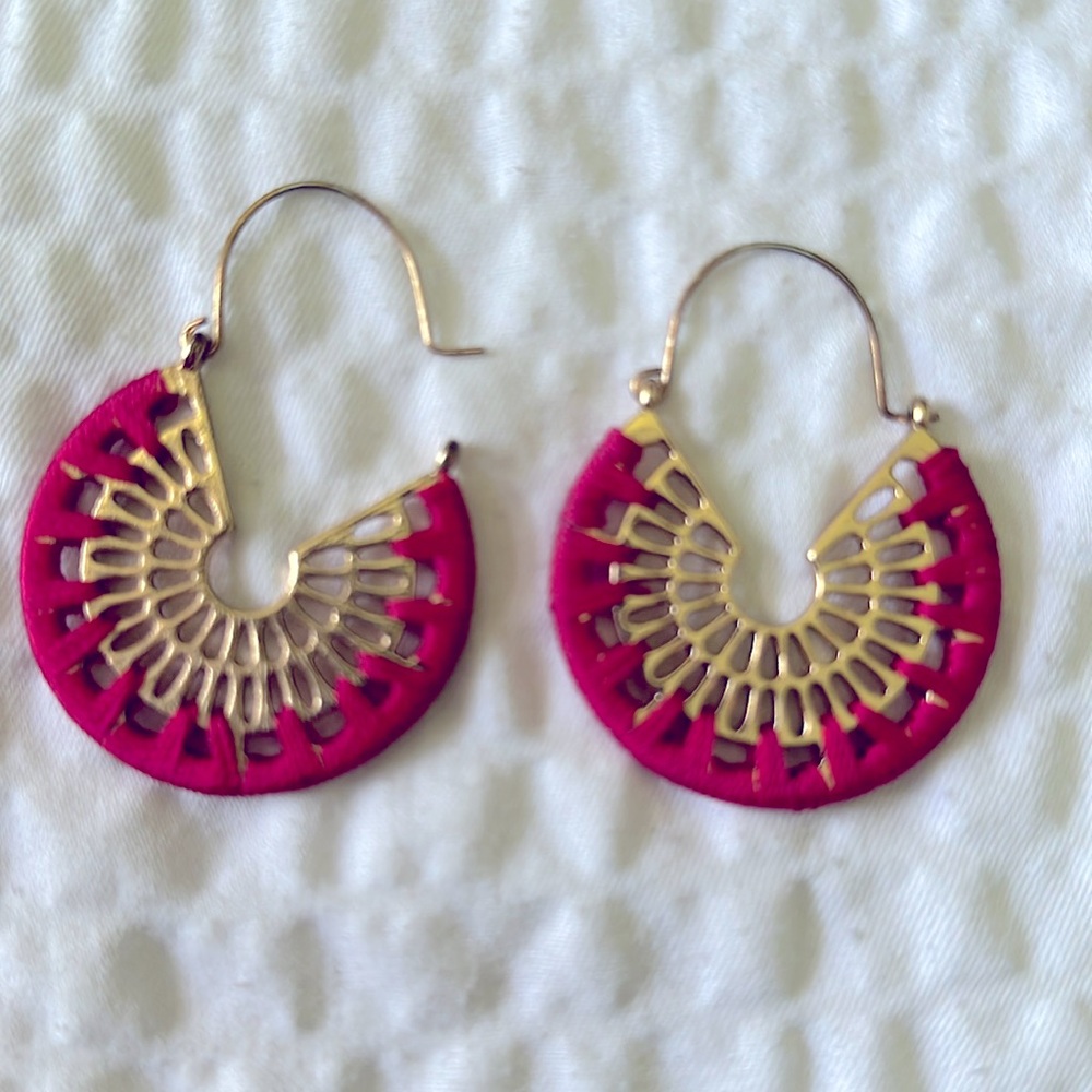 Gold and pink threaded boho earrings